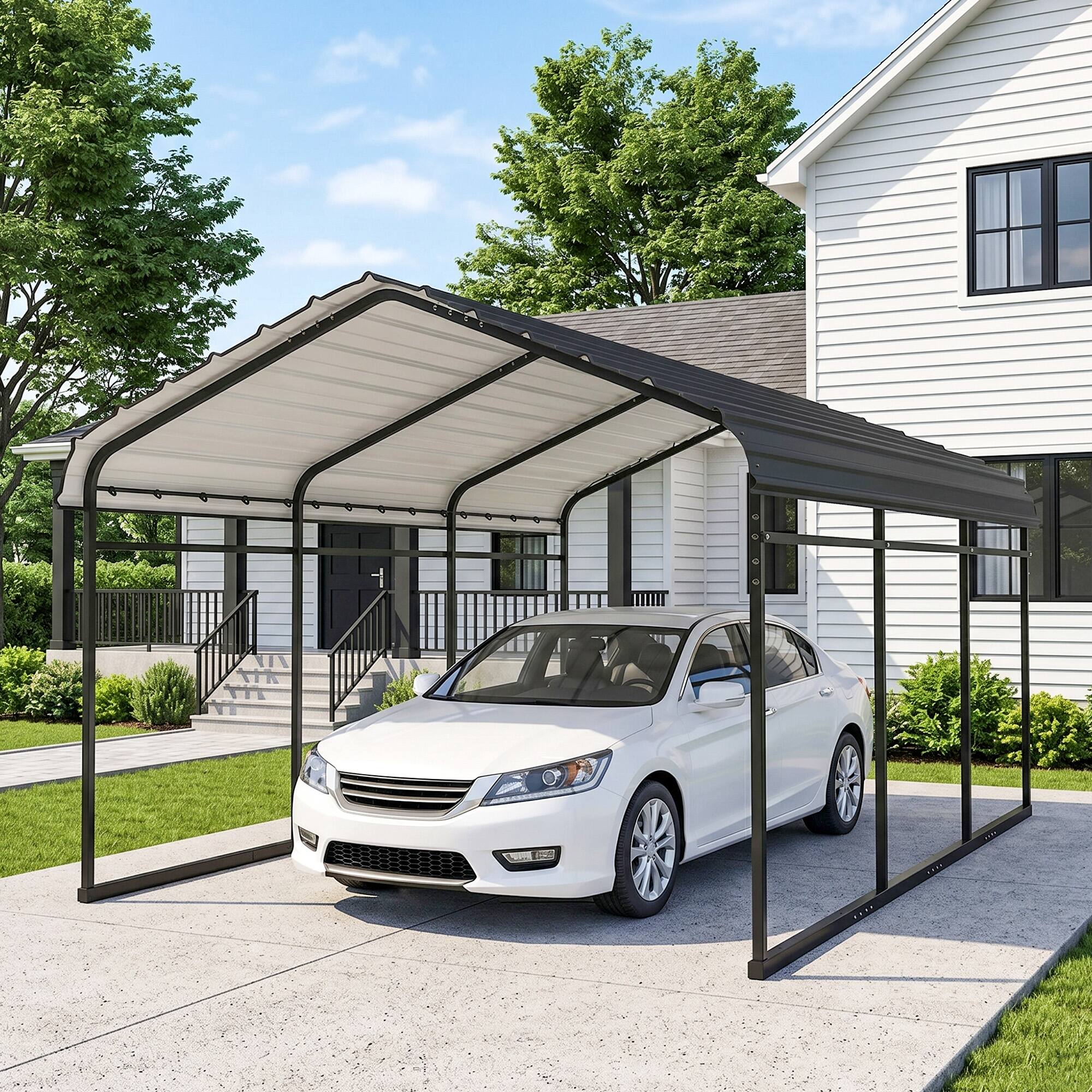 Alt View 1. Outsunny - x 15' Metal Carport, Heavy Duty Garage Car Canopy with Galvanized Metal Roof and Removable Sidewalls - Dark Gray.