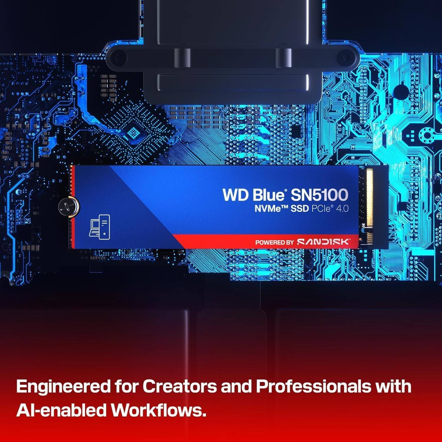 WD Blue SN5100 NVMe™ SSD PCIe® 4.0  
POWERED BY SANDISK  
Engineered for Creators and Professionals with AI-enabled Workflows.