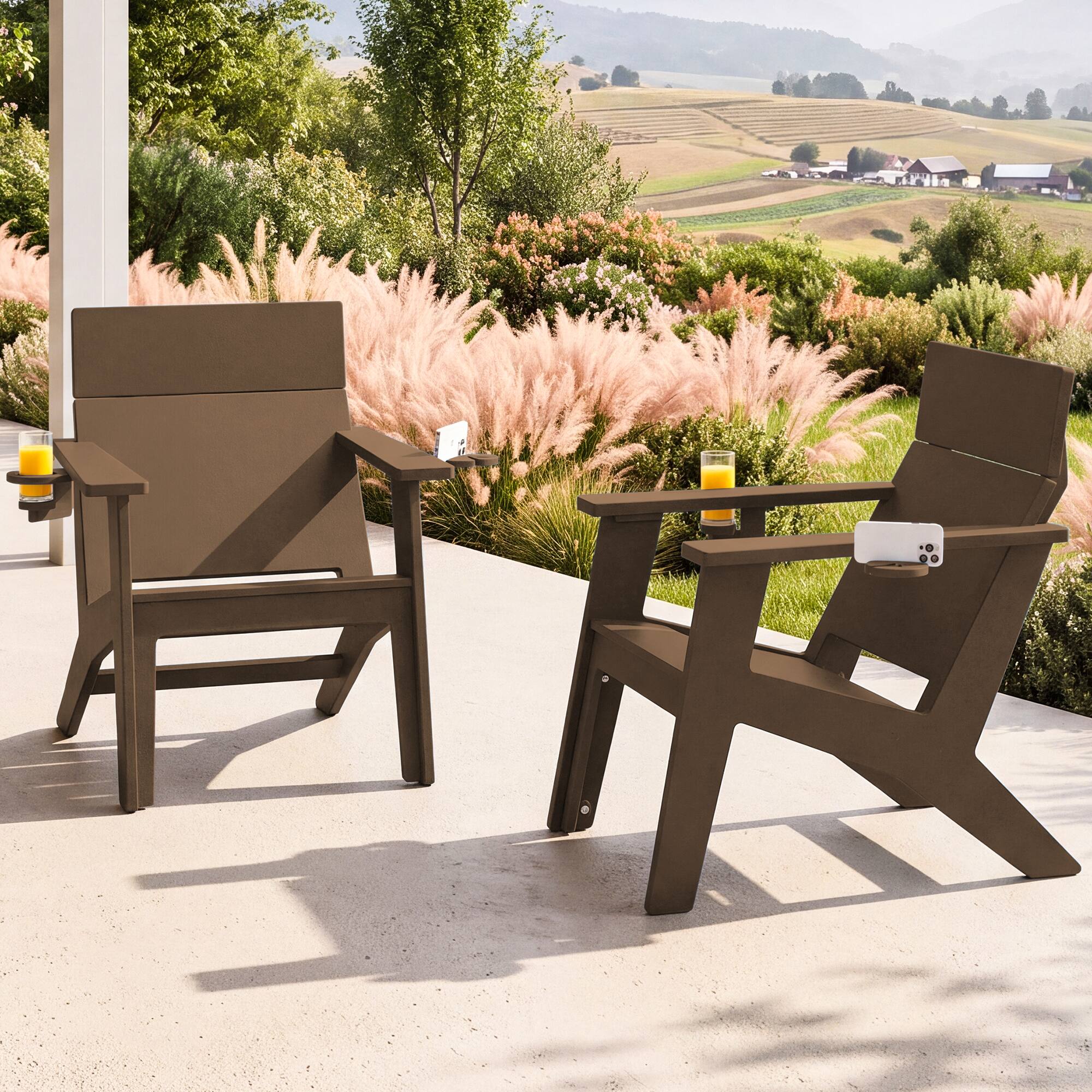 Alt View 4. SERWALL - SERWALL Modern Adirondack Chairs Tall Lounge Chair Set of 2,Slatless Solid Backrest,Brown - brown.