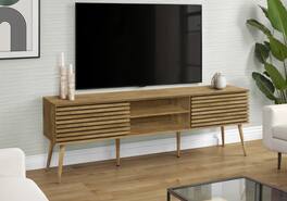 Spaco - Modern TV Stand up for 65" TVs, 71” Wide Media Console, Laminate Storage Cabinet, Sliding Doors for Living Room - Walnut