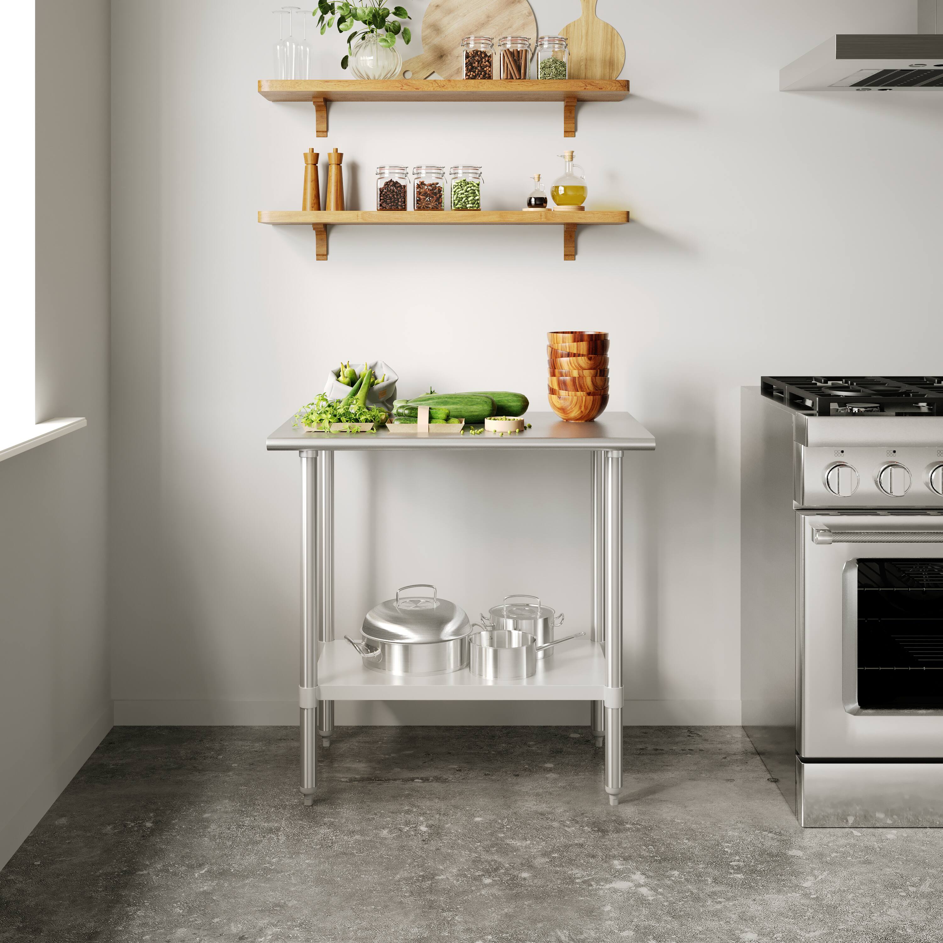 Alt View 1. Flash Furniture - Reese 24x36 Portable Prep and Work Table with NSF Certified 18 Gauge Stainless Steel Top Shelf and Adjustable Galvanized - Gray.