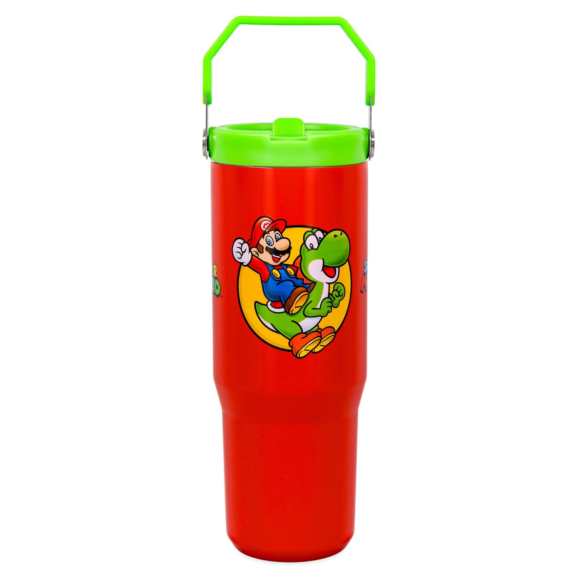 Pyramid America - Super Mario Bros. Mario and Yoshi 30-Ounce Flip Straw Stainless Steel Tumbler - Red