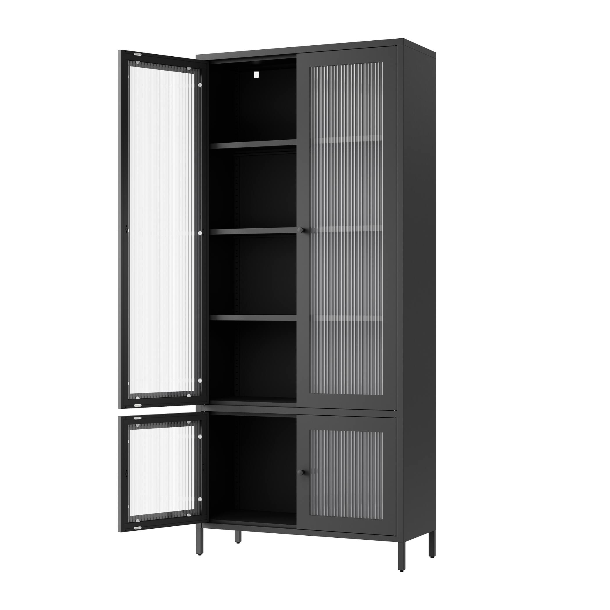 Alt View 7. GOODSILO - Large Metal Display Cabinet - Fluted Glass Doors, 5 Shelves, Black - Black.