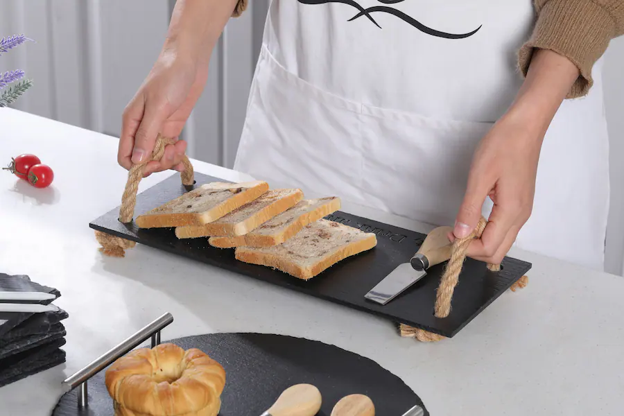 Uber Rider Tray Uber Appliance Elegant Rectangular Slate Stone Serving Tray with Jute ...