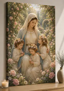 FC Design - Large Garden Virgin Mary Wall Art Canvas Print 24x36" Peaceful Floral Family Painting for Home Decor - MultiColor