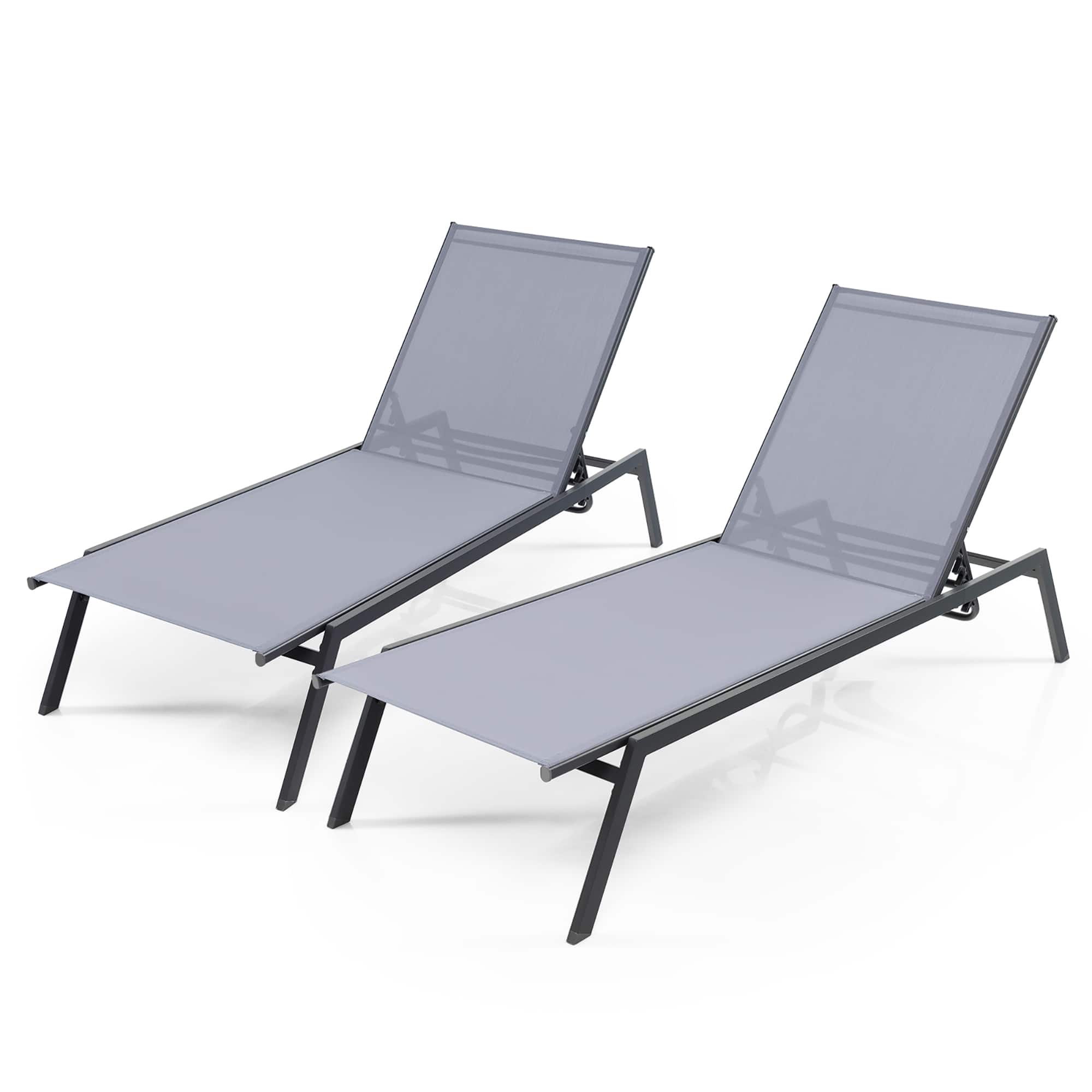 Costway - 2PCS Patio Lounge Chair Chaise Recliner 6-Position Adjustable Back Garden Deck - Gray price history on PriceWatchPro