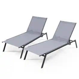 Costway - 2PCS Patio Lounge Chair Chaise Recliner 6-Position Adjustable Back Garden Deck - Gray