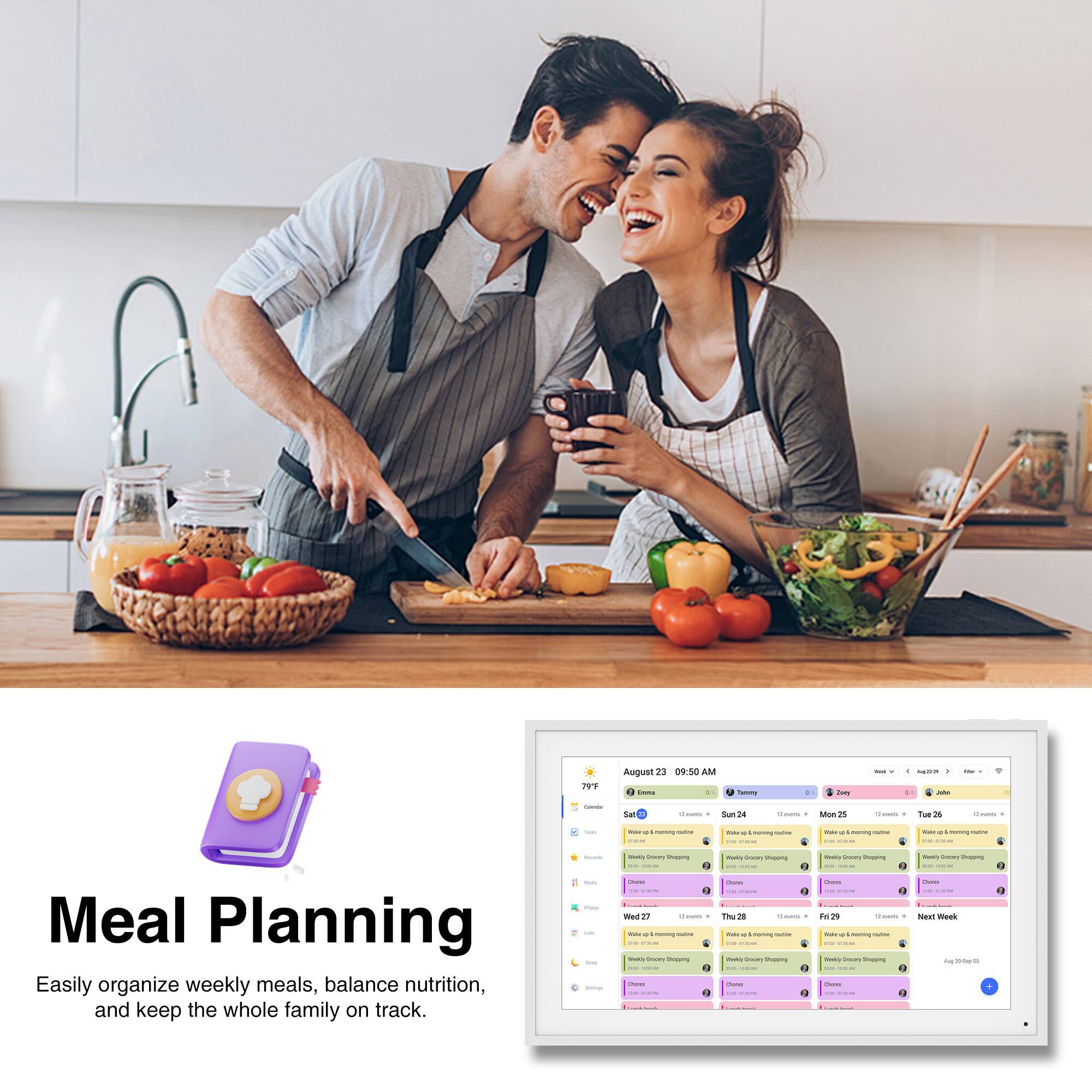 P1 August 73 09:50 AM - - + I : : - 2 - Sar I . Sum 14 i - Ma 15 - - Tue i - - I - - - - - - - - - : - - - - - - - - - - - Meal Planning Easily organize weekly meals, balance nutrition, and keep the whole family on track. - | - - i - - : Wat 19 - - - - - - i - - I - : - - - - I T - - - . - - - - - - - - - - - - -  - Nn - - - - - - -- i  - - -   -  Neu Ve - - -