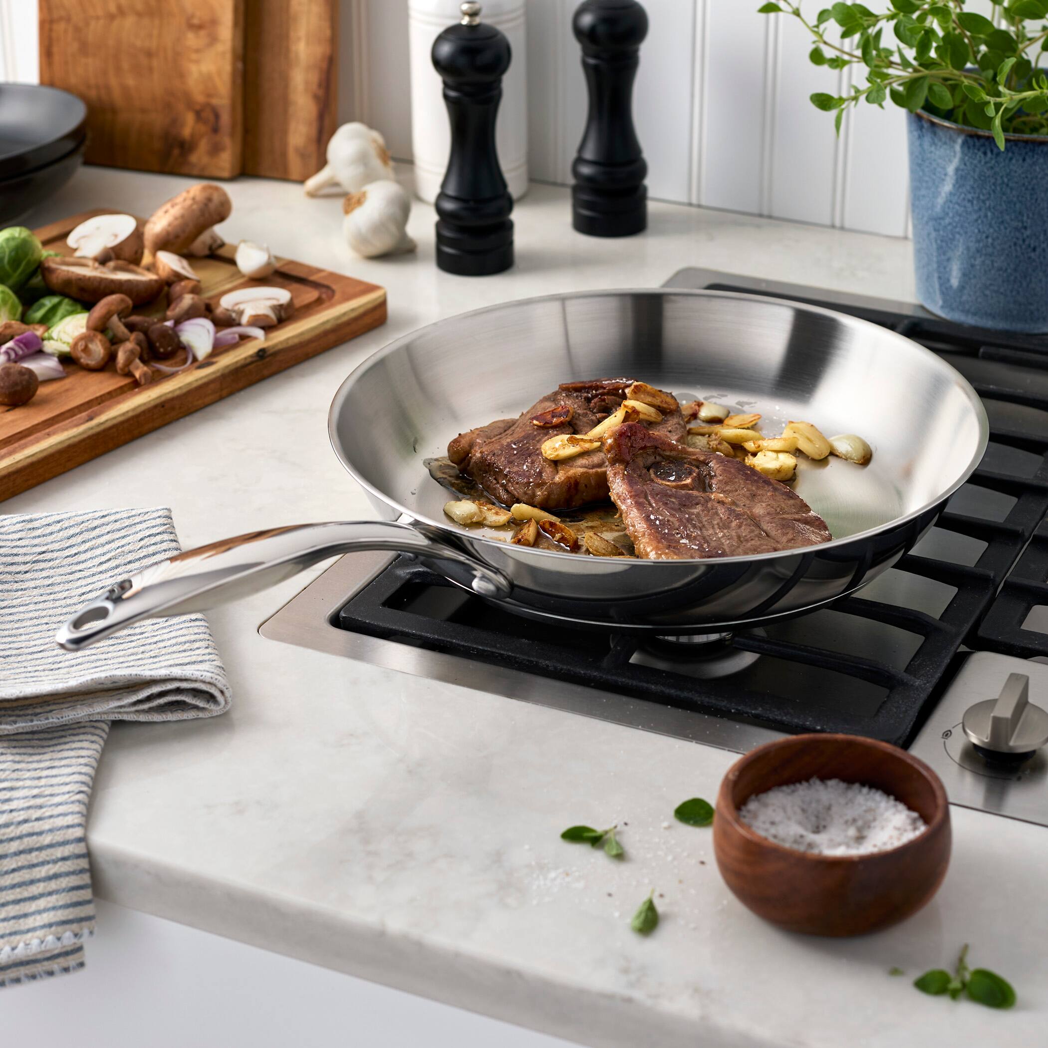 Alt View 4. Henckels - Henckels Aragon 12-inch Stainless Steel Fry Pan - Stainless Steel.