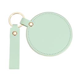 Unique Bargains - Keychain Mirror, Mini Compact Mirror with PU Leather Cover Round Portable Rotating Folding Keyring for Women - Cyan