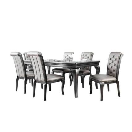 Front. Manhattan Lane - Nery 7pc Dining Table and Chair Set, 66-84 Inch Extendable Top, Gray - Champagne Gray, Clear.