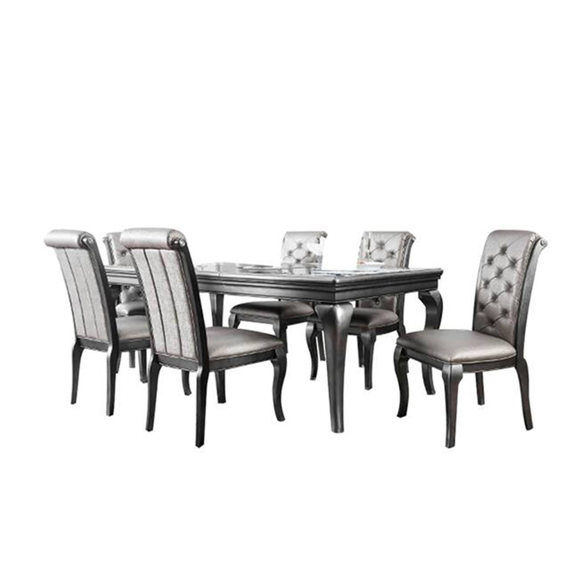 Front. Manhattan Lane - Nery 7pc Dining Table and Chair Set, 66-84 Inch Extendable Top, Gray - Champagne Gray, Clear.
