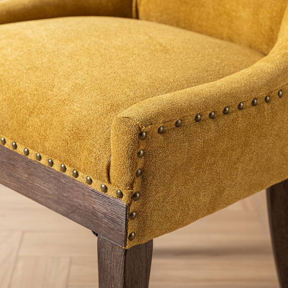 Alt View 8. Loheer - Loheer Golden Yellow Dining Chairs Set of 2 Thick Fabric High Back Solid Wood Legs - Golden Yellow.