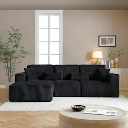 Meqiodas - Boneless Couch for Living Room, Modular Sectional Sofa with Ottoman, Convertible L Shaped Couch, No Assembly Required - Black