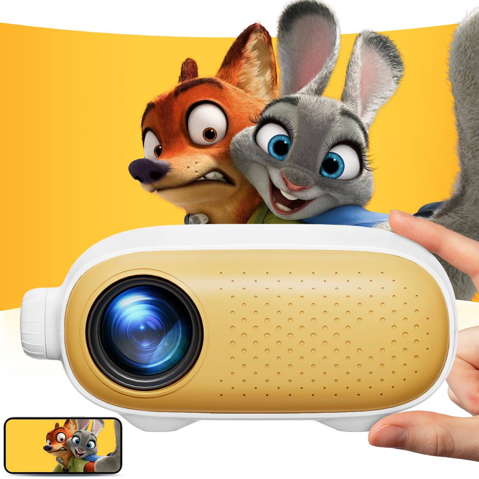 Front. Elephas - Mini Portable HD 1080P Projector for iPhone, Pico Movie Projector for Cartoons, Compatible with HDMI, USB, iOS, Android - Yellow.
