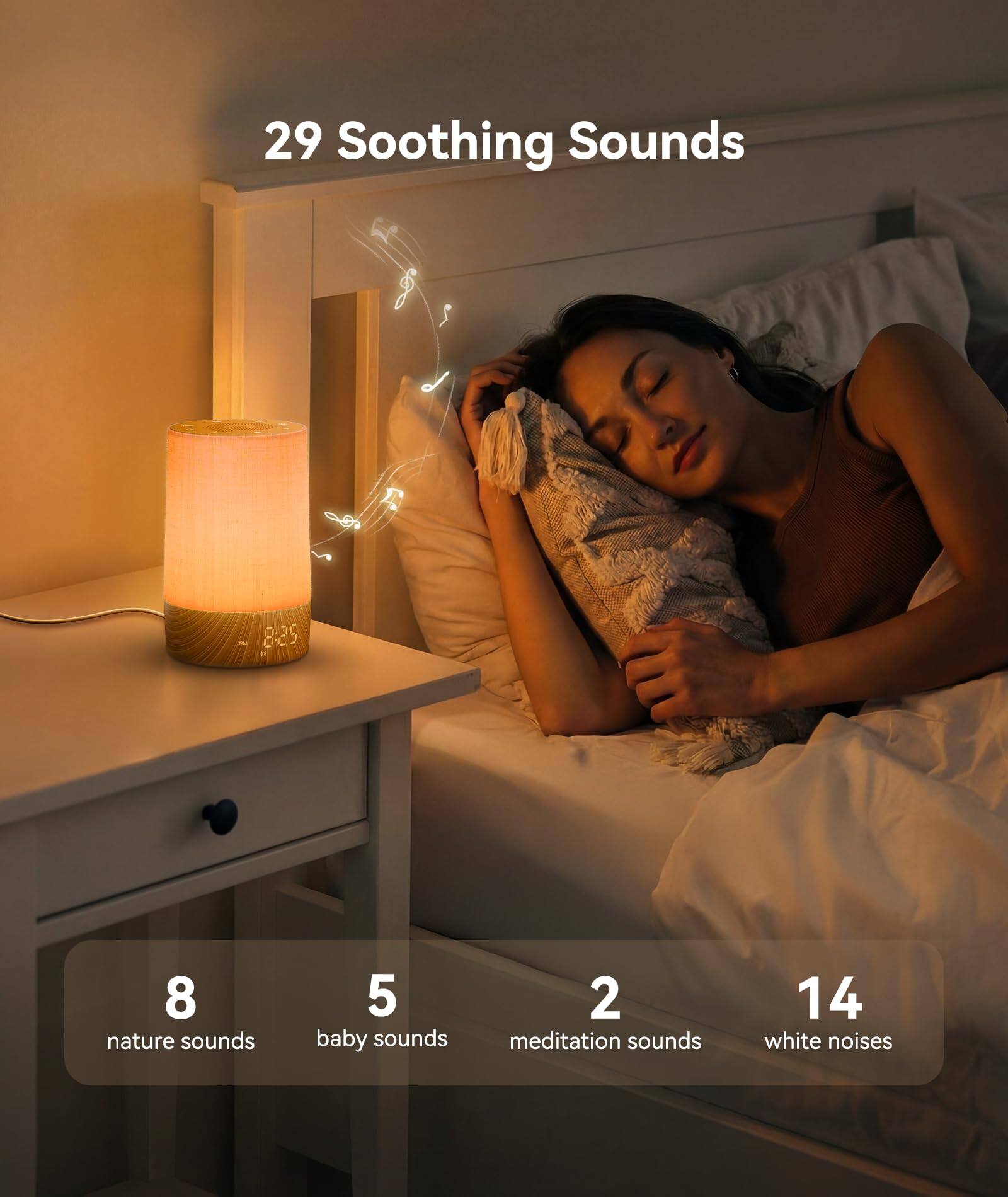 29 Soothing Sounds

8 nature sounds  
5 baby sounds  
2 meditation sounds  
14 white noises