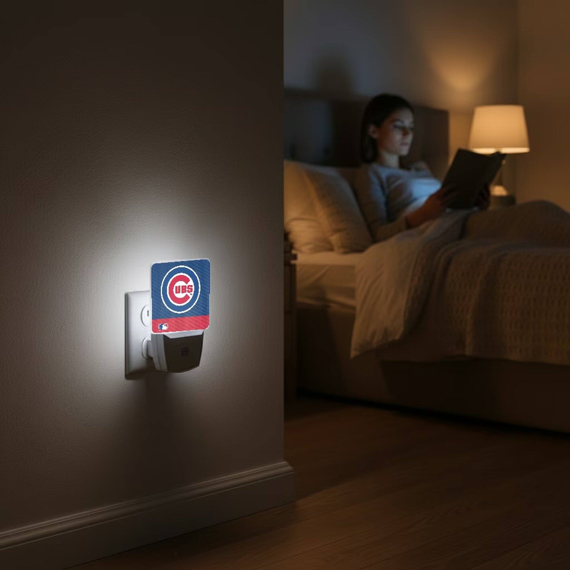 Alt View 3. Keyscaper - Chicago Cubs Primary Logo Stripe Design Nightlight 2-Pack - Multicolor.