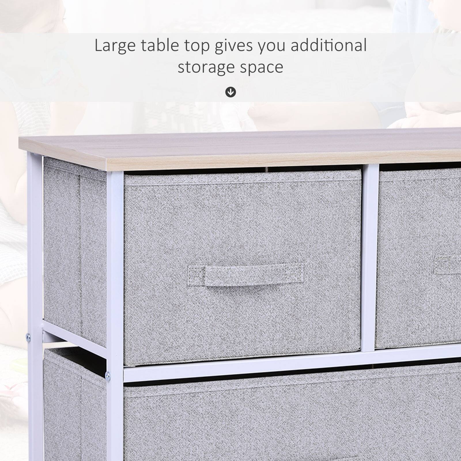 Large table top gives you additional storage space