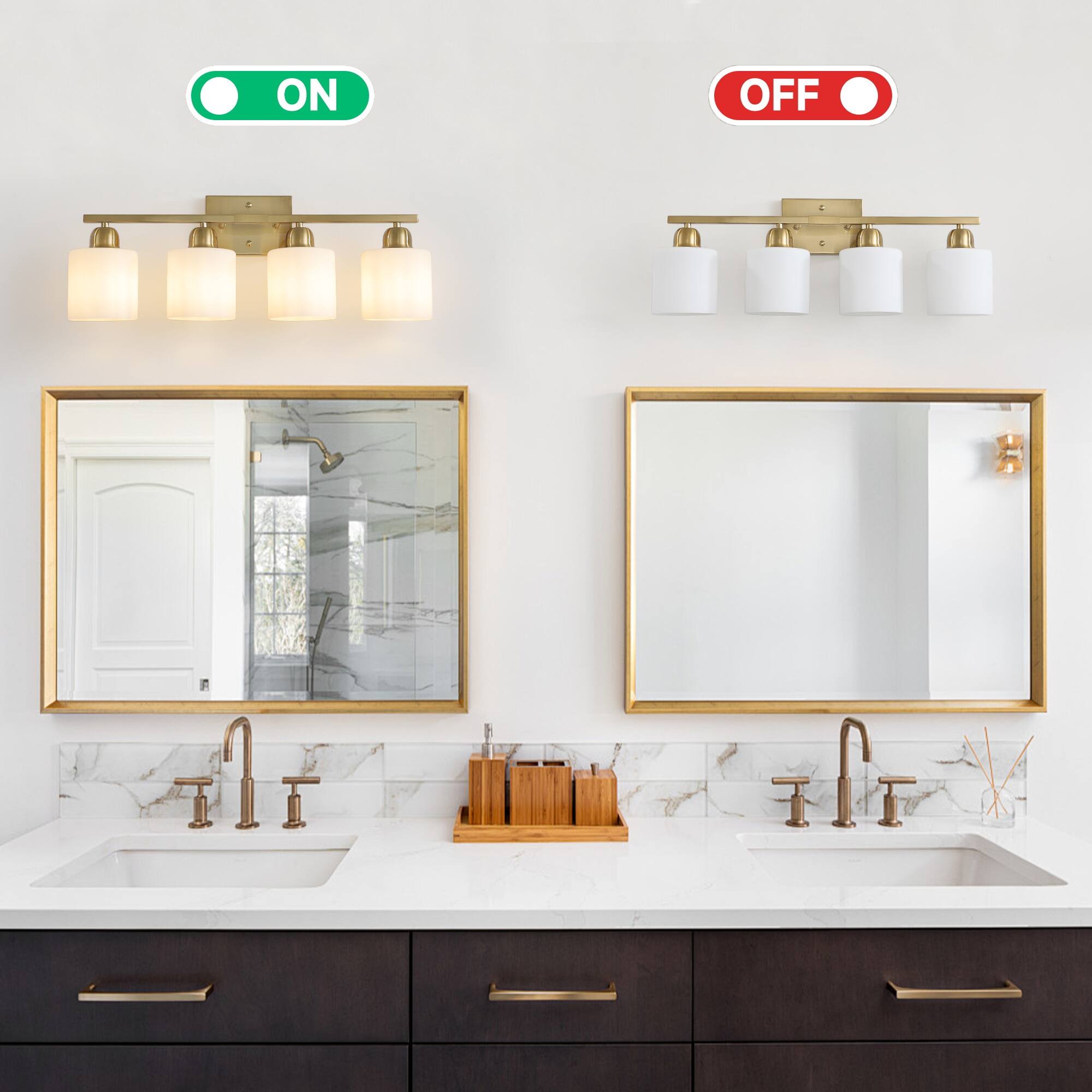 Back. HOMLUX - 24.8 in. 4 Lights Gold LED Vanity Light Bar with Crystal Shade.