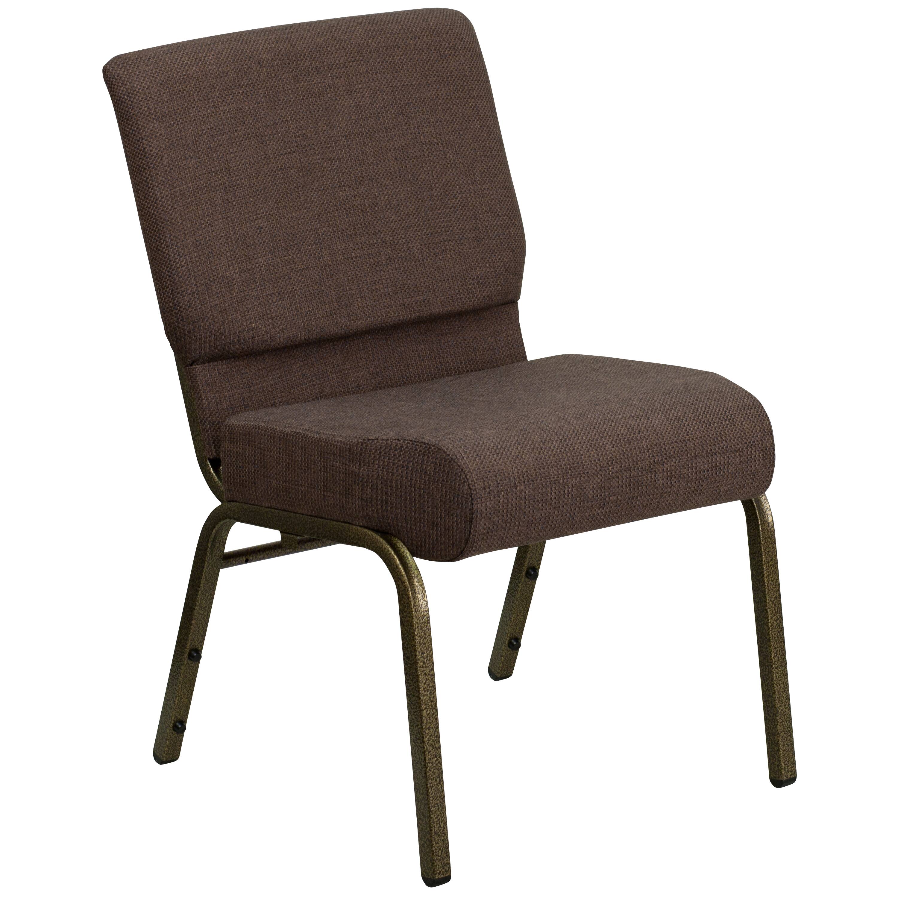 Front. Emma + Oliver - Stacking Auditorium Chair with 21" Seat - Brown Fabric/Gold Vein Frame.