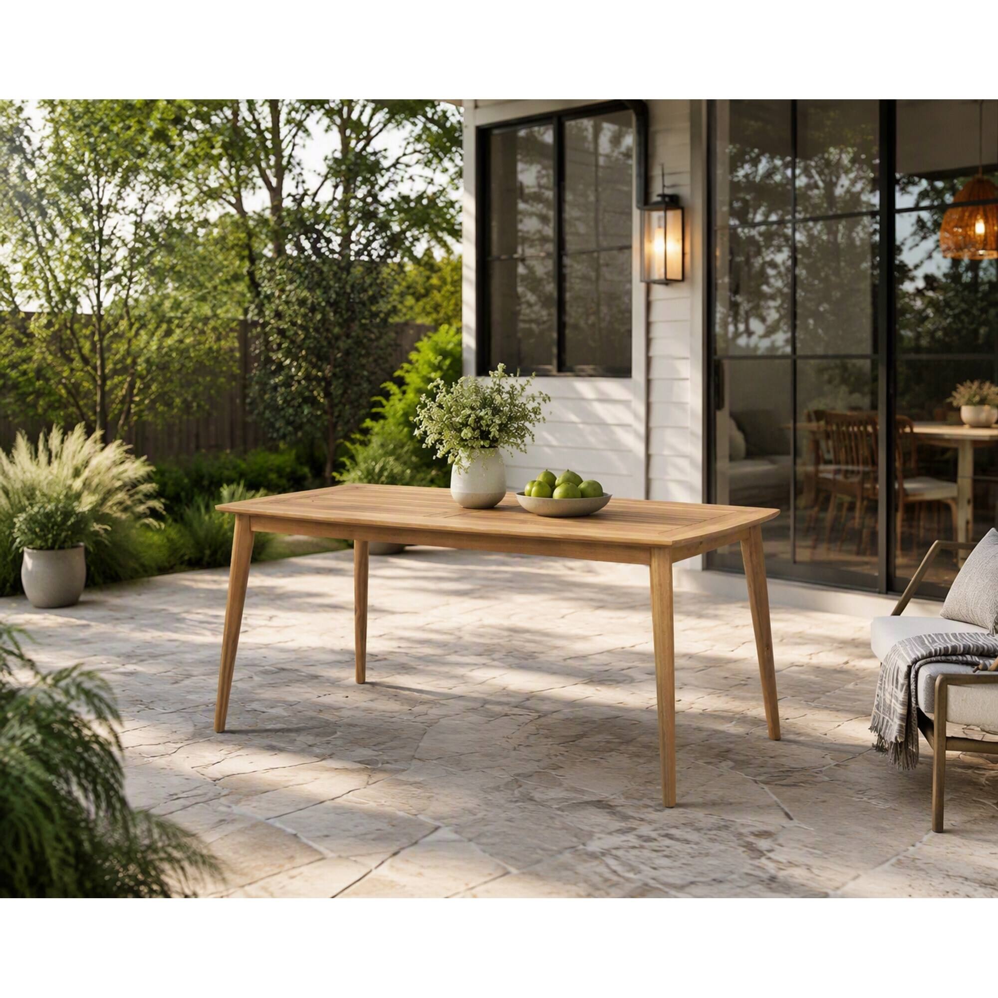 Left. RYHNUYNE - Outdoor Acacia Wood Rectangular Coffee Table,Slatted Patio Side Table for Porch Garden,Brown Finish - Teak.