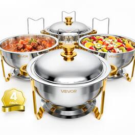 VEVOR - 4 Packs Chafing Dishes for Buffet Set, 6QT Stainless Steel Chafer, for Banquet Party Wedding Catering Events - Silver