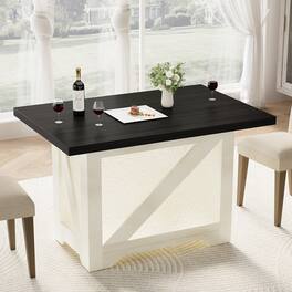 Anysun - 47" Farmhouse Dining Table for 4 - Rectangular, Thick 1.8" Top, Translucent Acrylic X-Base - Black