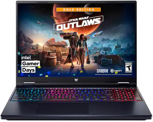 GOLD EDITION STAR WARS OUTLAWS intel Gamer Days TEEN T LUCASFUM @ UBISOFT CAHIS ESRB STAR WARS TM C 2024 Lucasfilm Ltd. & TM All Rights Reserved Developed by Ubisoft.