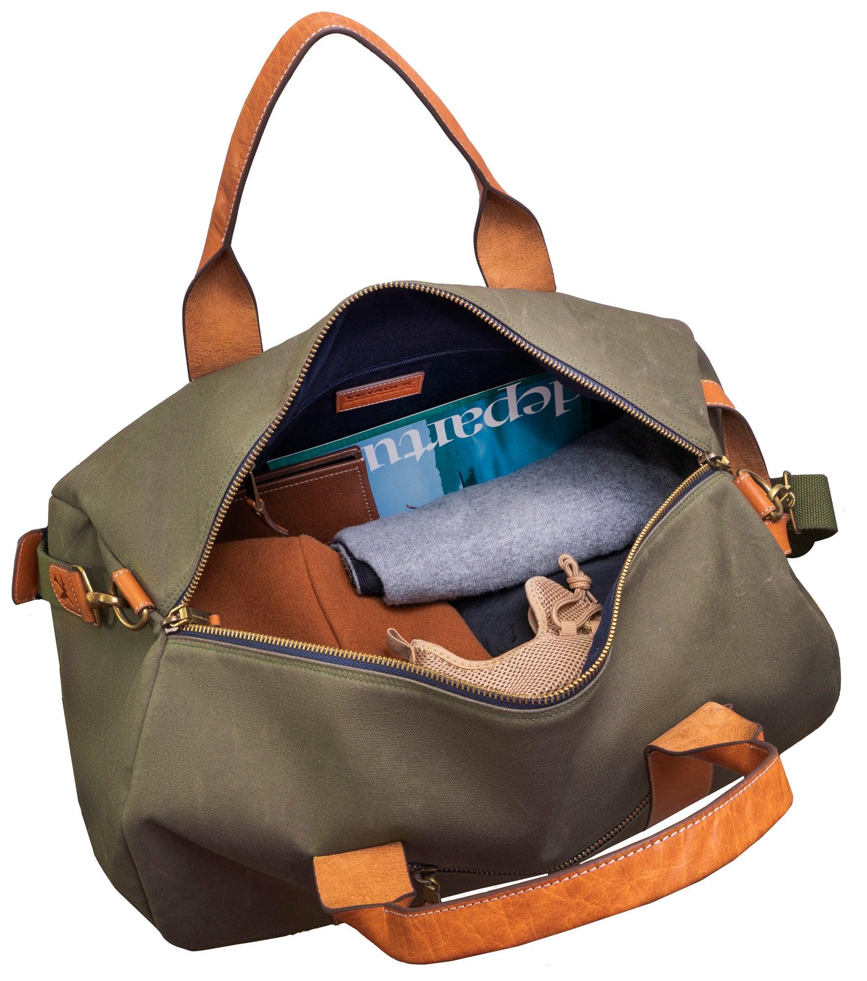 Front. Boarding Pass - Voyager 21" Olive Waxed Canvas Duffel Bag for Stylish Travel - Olive.