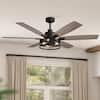 Front. Siljoy - 60-Inch Matte Black Farmhouse Cage Ceiling Fan with Light 6 Big Dual Color Blades for Living Room Bedroom Kitchen Patio - Black.