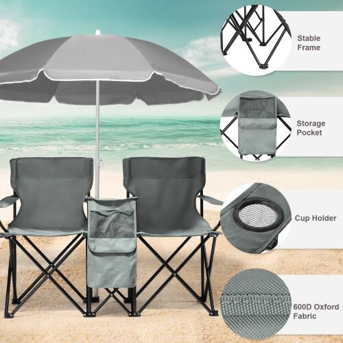 Winado Folding Beach Chairs with Umbrella, 2 Camping Chairs with