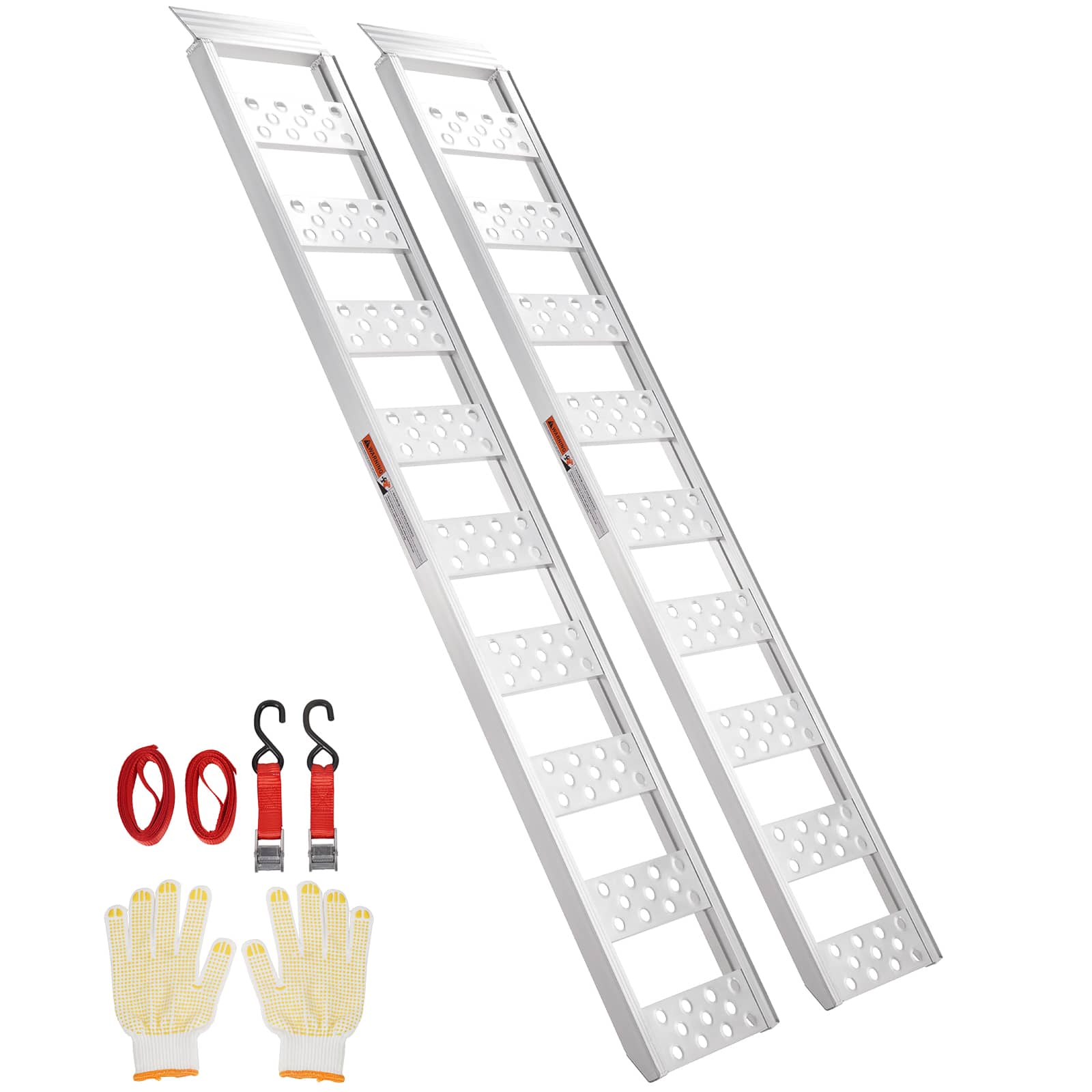 VEVOR - Aluminum Ramps, 1250lbs, Straight Ramp with Treads and Load Straps, Portable Loading Ramp for Motorcycles, ATVs, Trucks - Silver