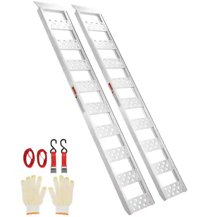 Front. VEVOR - Aluminum Ramps, 1250lbs, Straight Ramp with Treads and Load Straps, Portable Loading Ramp for Motorcycles, ATVs, Trucks - Silver.