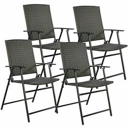 Gymax - Folding Rattan Chair 4 PCS Outdoor Indoor Furniture - Brown