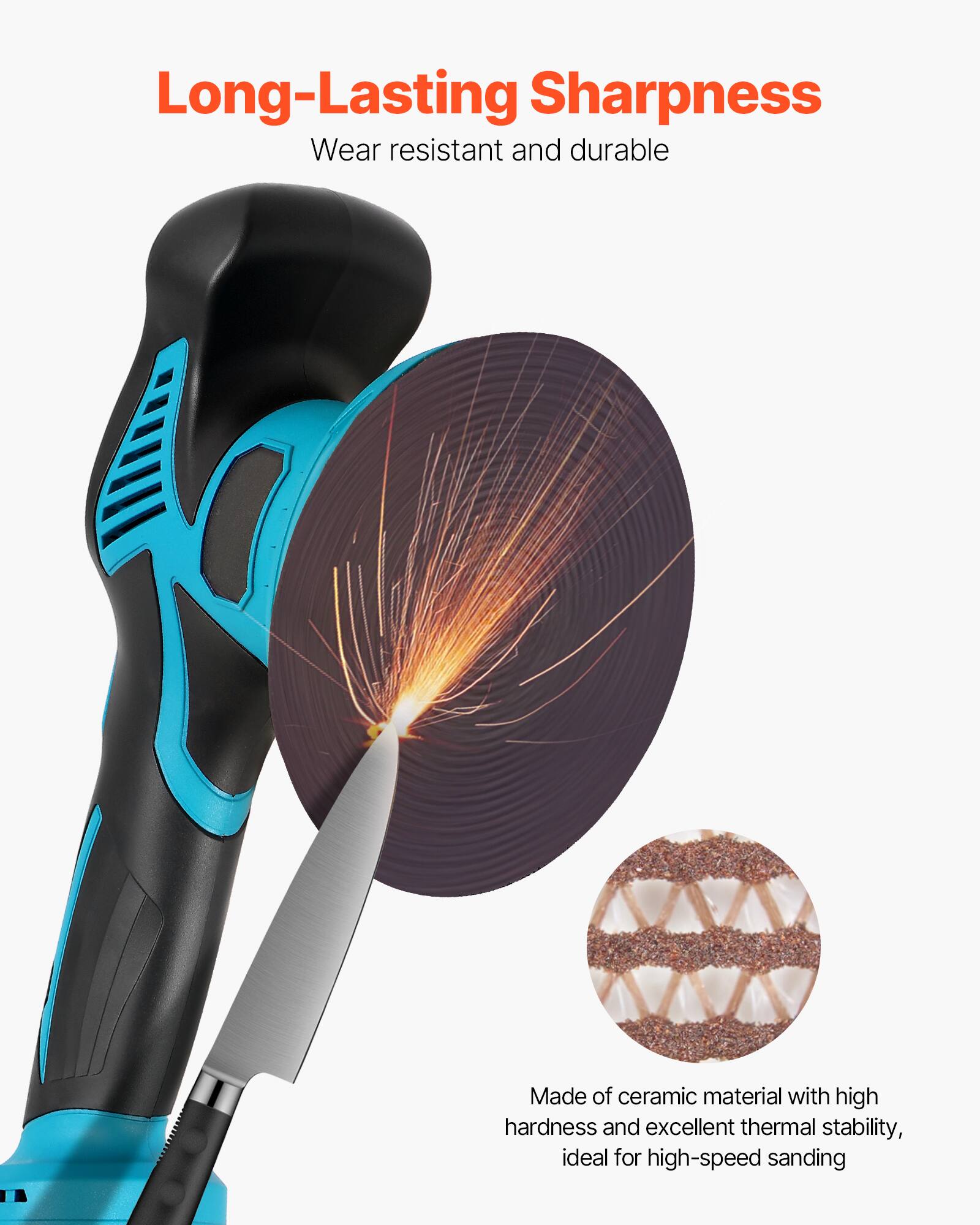 Long-Lasting Sharpness  
Wear resistant and durable  

Made of ceramic material with high hardness and excellent thermal stability, ideal for high-speed sanding