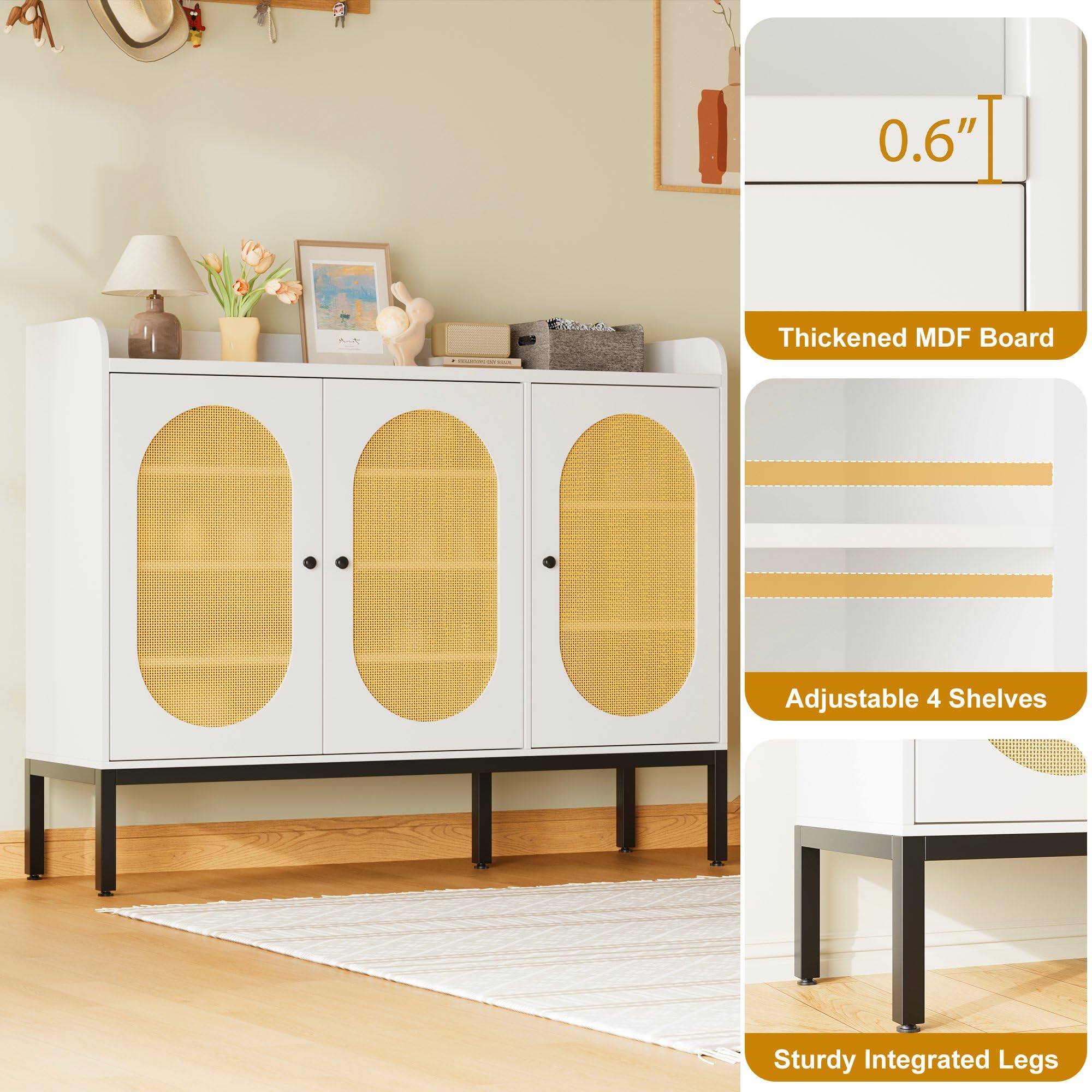 0.6" Thickened MDF Board Adjustable 4 Shelves Sturdy Integrated Legs