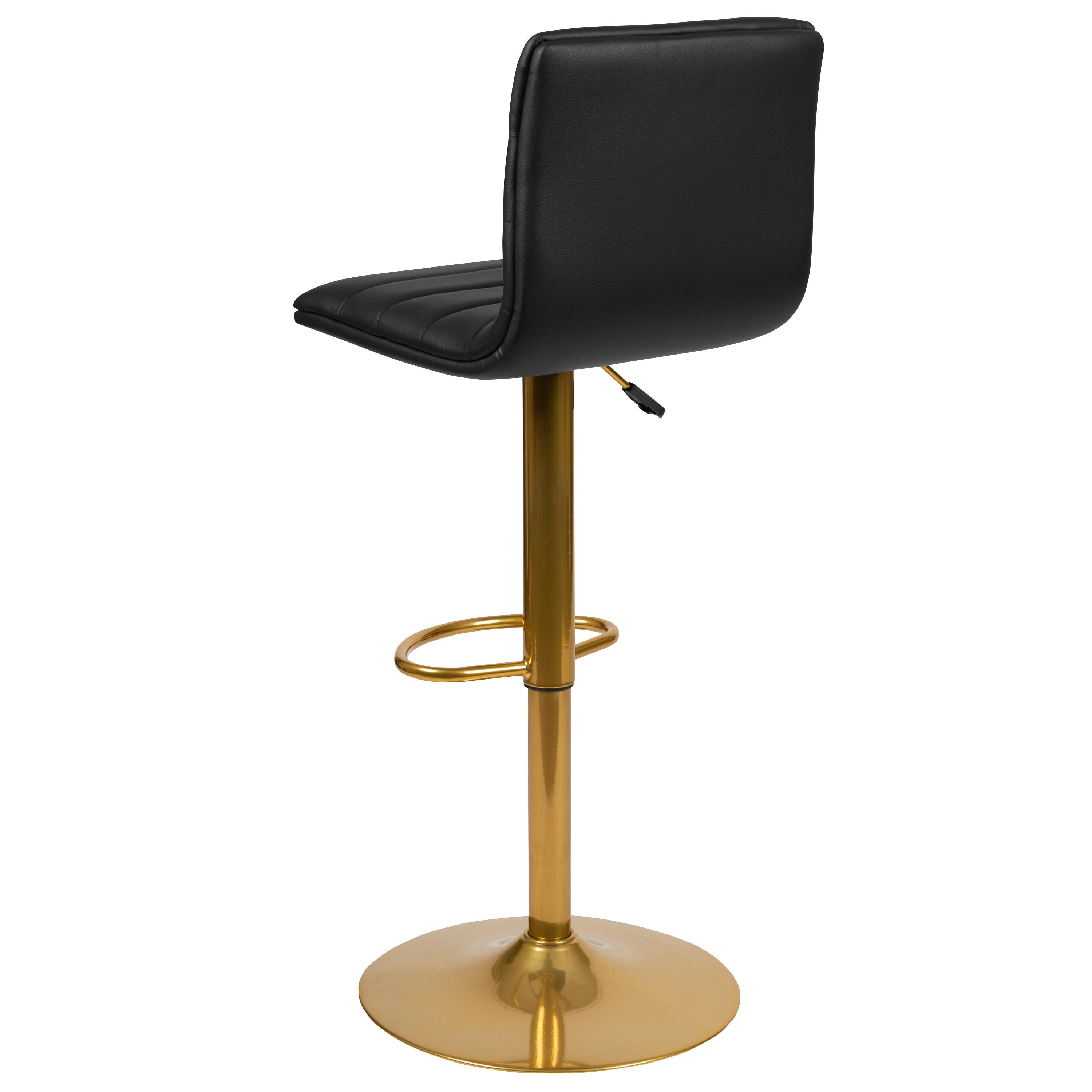 Alt View 6. Emma + Oliver - Modern Vinyl Adjustable Height Barstool with Horizontal Stitch Back, Set of 2 - Black Vinyl/Gold Frame.