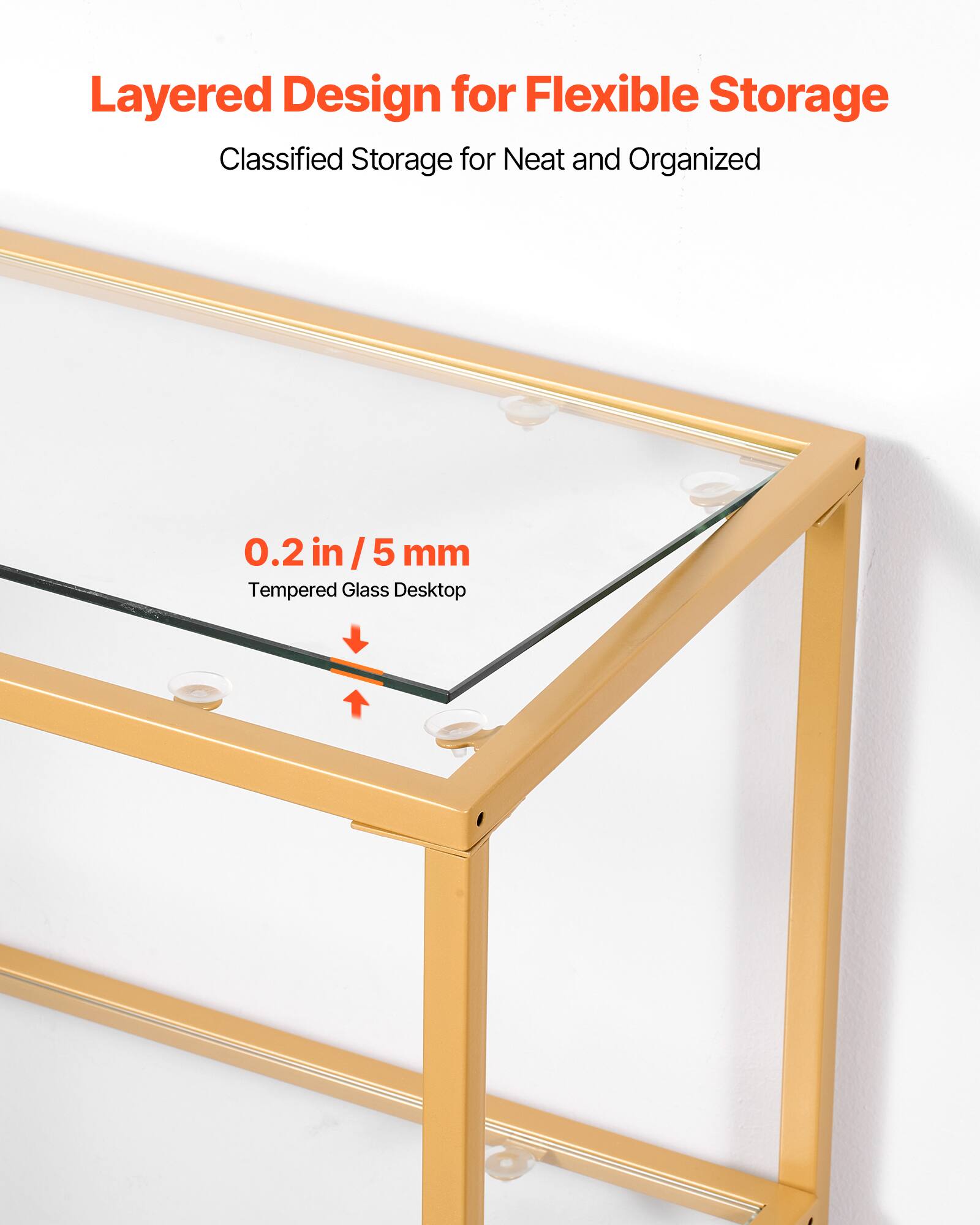 Layered Design for Flexible Storage, Classified Storage for Neat and Organized, 0.2 in / 5 mm Tempered Glass Desktop