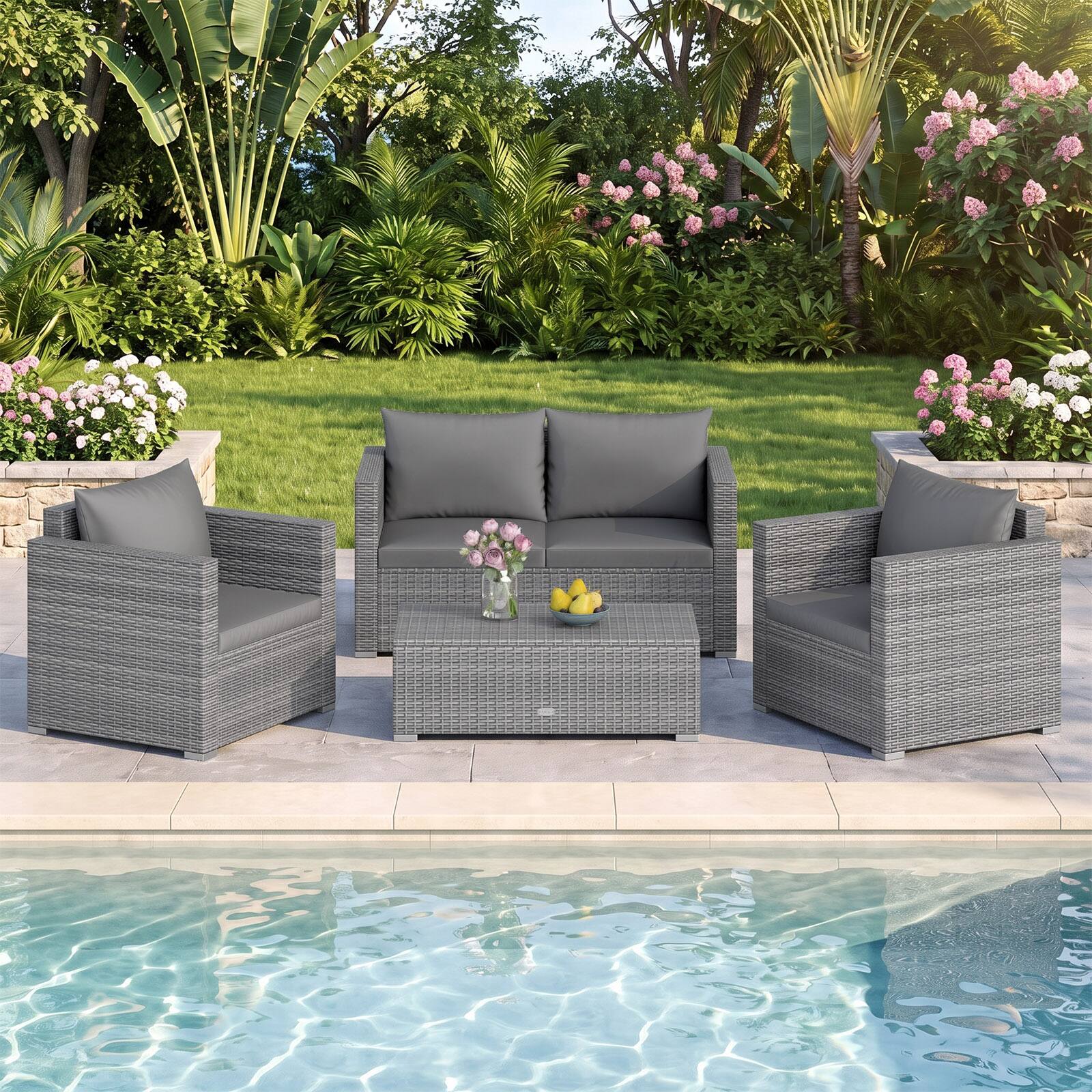 Alt View 3. Costway - Costway 4-Piece Patio Rattan Wicker Conversation Set with Padded Cushion & Coffee Table - Mix Gray+Gray.