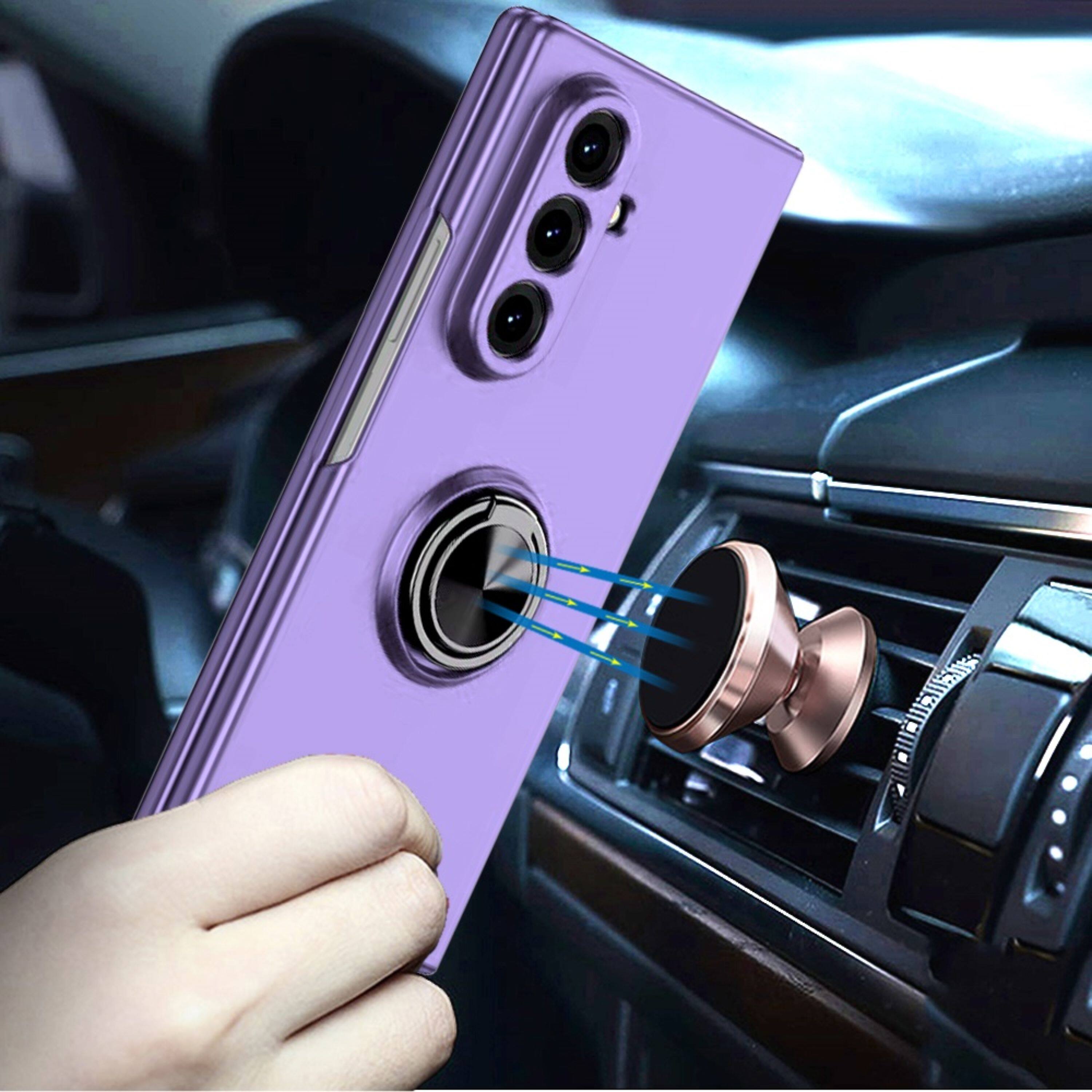 Left. Kitcheniva - Rubberized Matte Hybrid Case With Metal Ring Stand & Tempered Glass For Samsung Galaxy Z Fold 7 Light Purple - Light Purple.