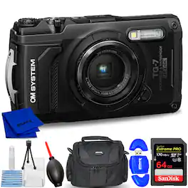OM System - Tough TG-7 Digital Camera (Black) V110030BU000 - 7PC Accessory Bundle