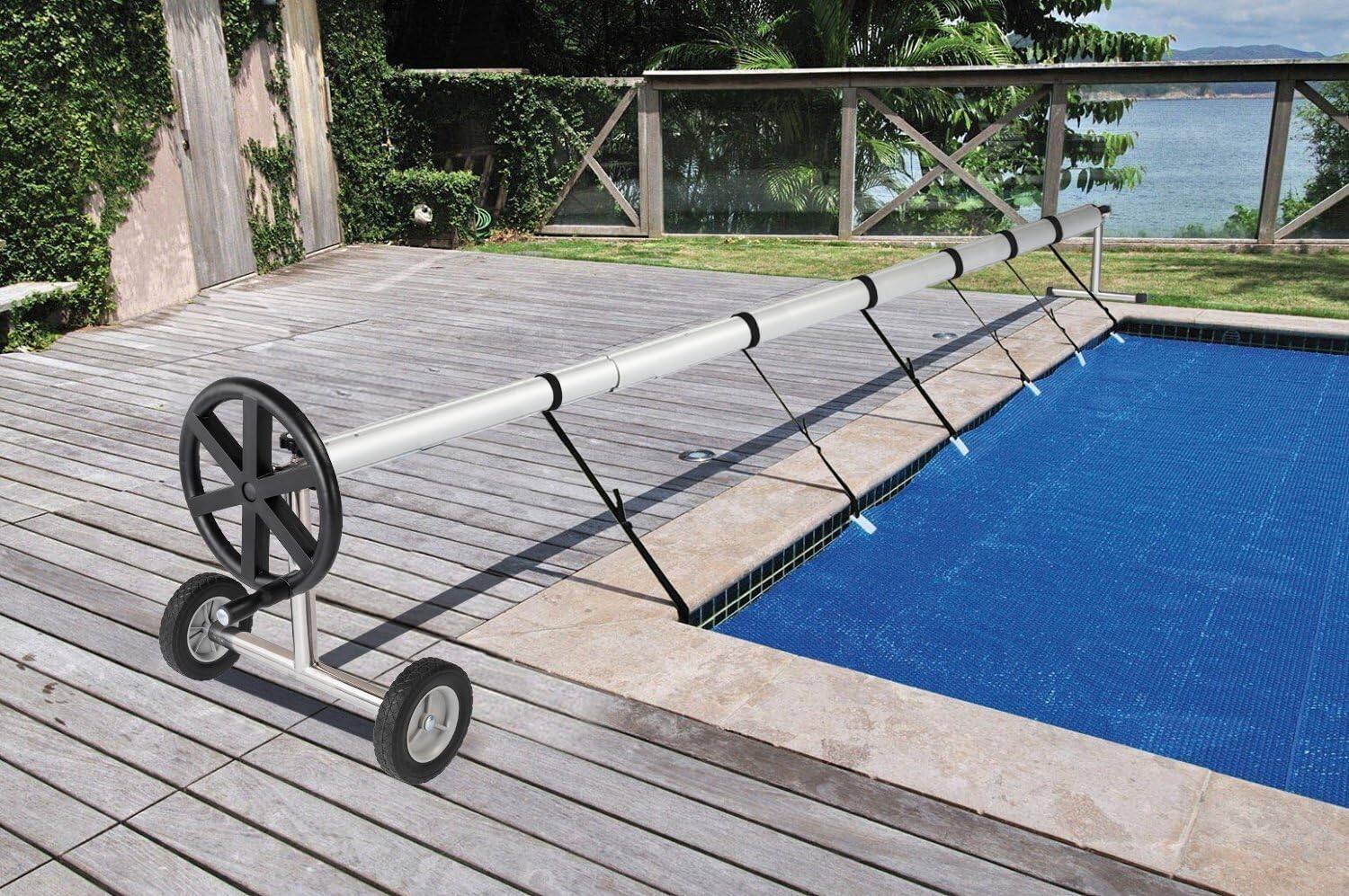 Alt View 3. Winado - 18FT Aluminum Solar Swimming Inground Pool Cover Blanket Reel Set with Wheels for Indoor Outdoor Garden Swimming Pool - Black & Silver.
