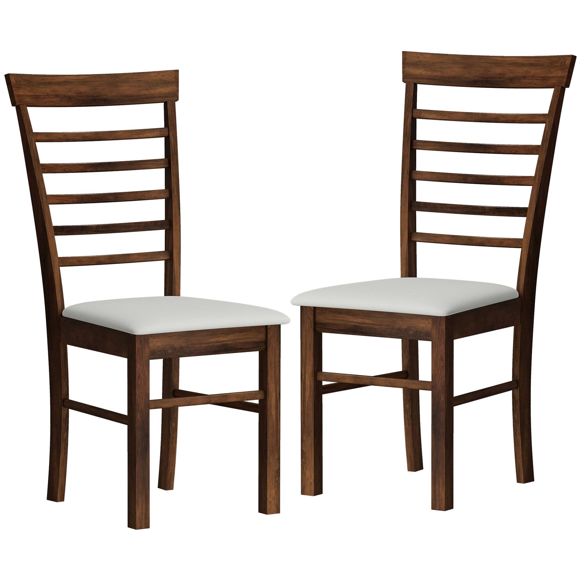 Alt View 1. Homcom - Dining Chairs Set of 2, Farmhouse Upholstered Kitchen Chairs with Rubber Wood Frame - Dark Brown and Beige.