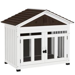 Pawhut - 40"L Dog House Outdoor Indoor, Wooden, Air Vents, Elevated Removable Floor, Magnetic Doors, Foot Covers