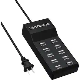MOSZAR LLC - 50W 10-Port USB Charging Station for Multiple Devices - Black