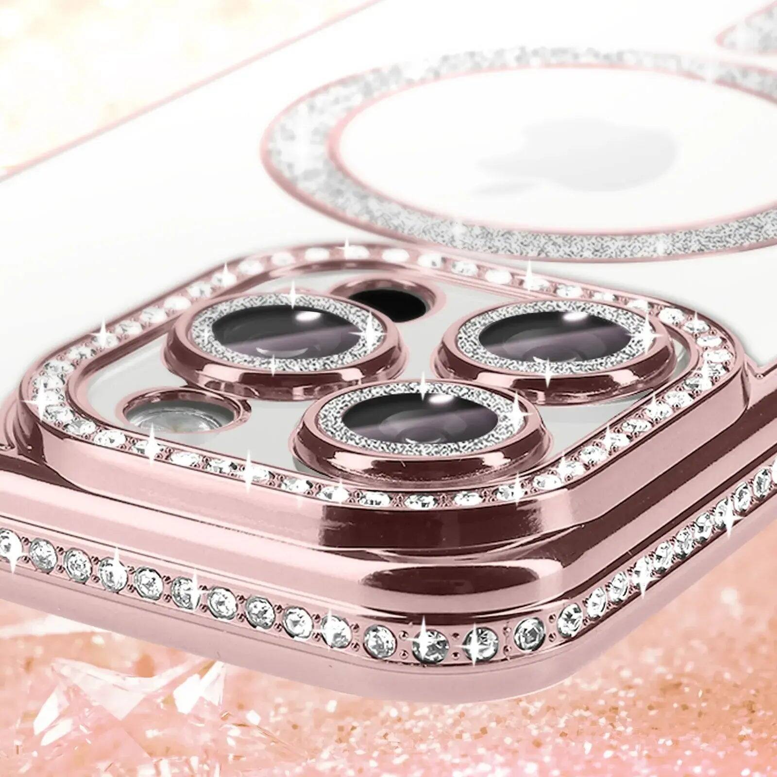 Back. Entronix - Entronix [Magnetic] Case for iPhone 16 Pro - [Clear Back] Luxury Diamonds - Rose.