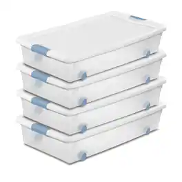 Sterilite - 56 Quart Latching Stackable Wheeled Storage Container w/ Lid, (4 Pack) - Clear/Blue