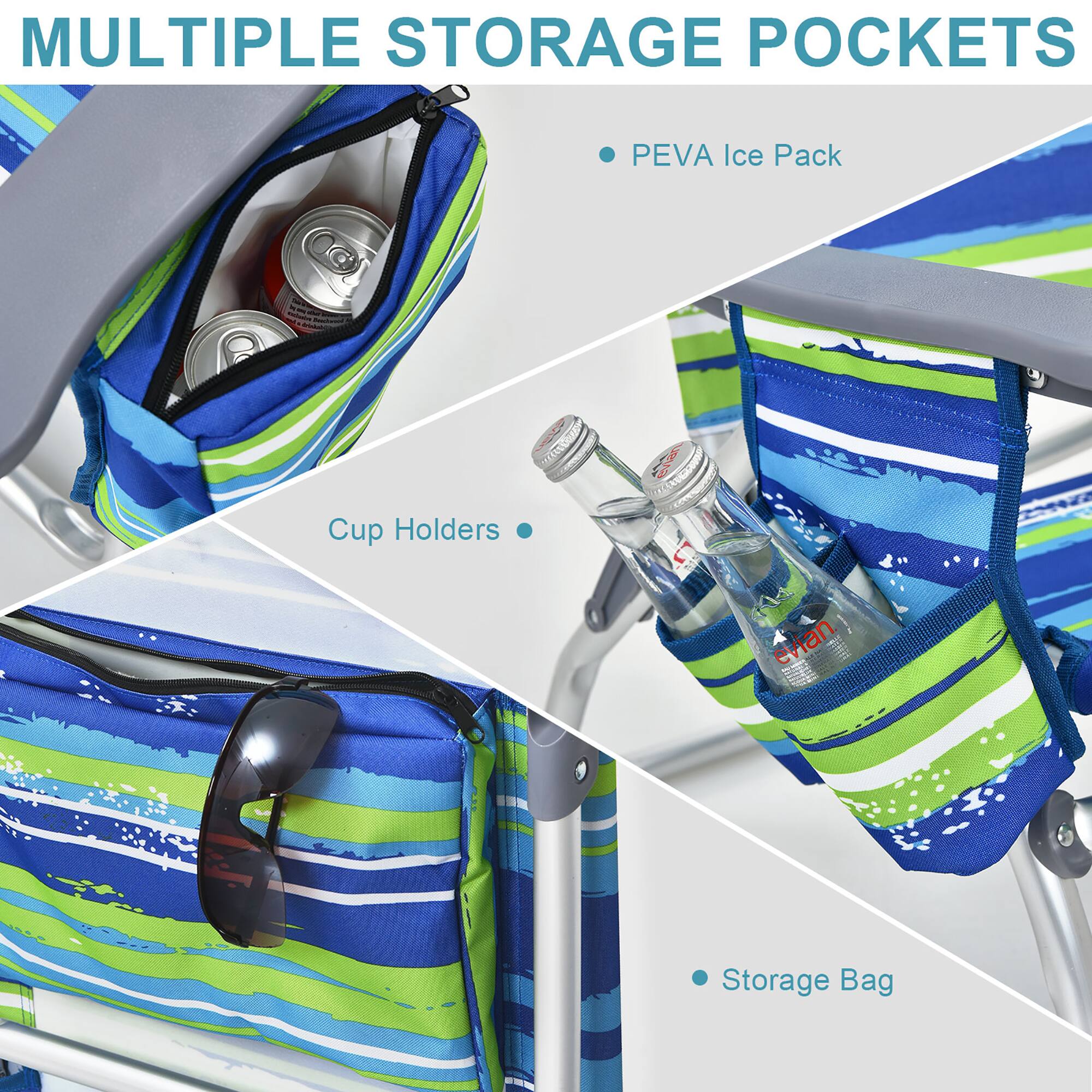MULTIPLE STORAGE POCKETS

- PEVA Ice Pack
- Cup Holders
- Storage Bag
