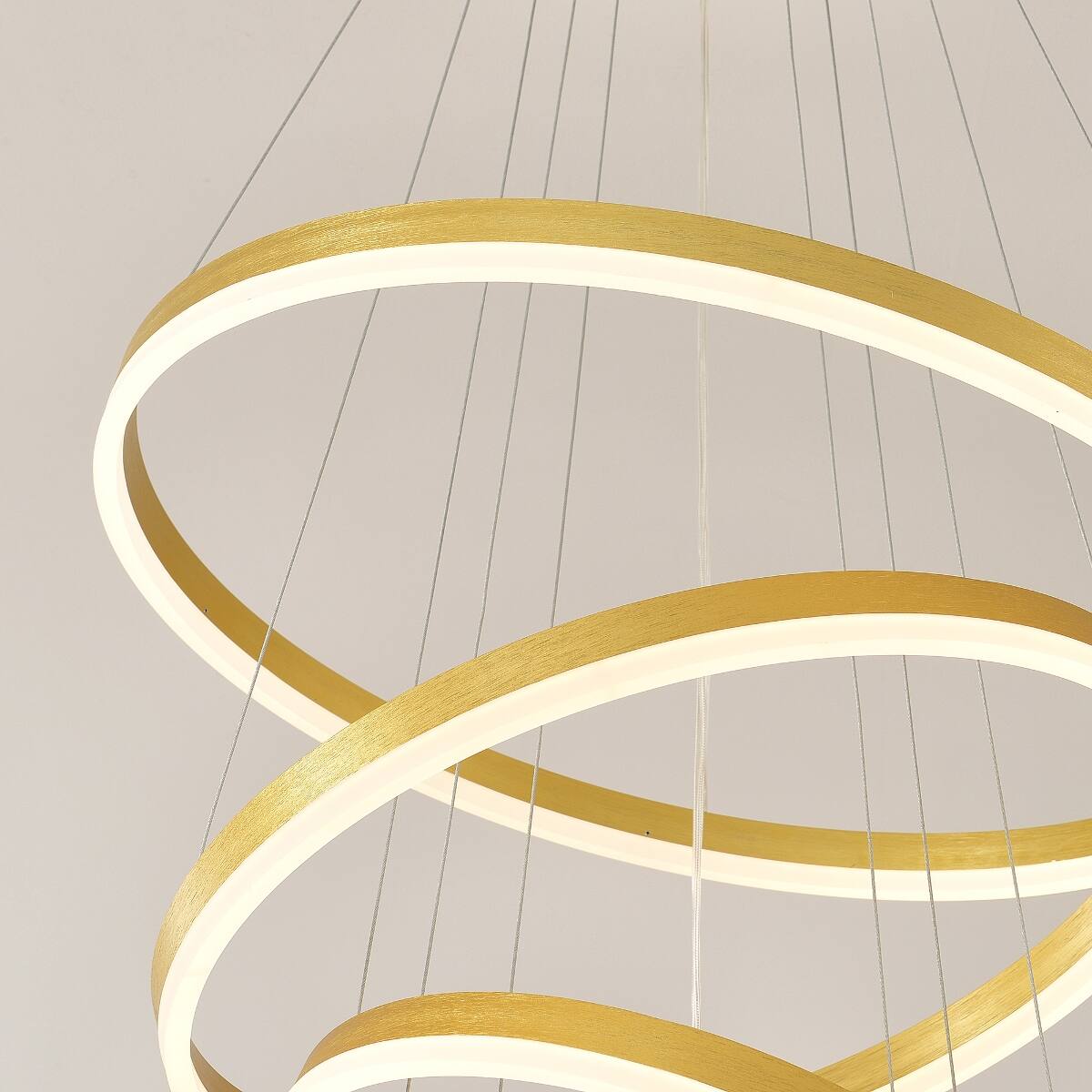 Alt View 1. Loheer - Loheer Modern Gold Three Ring LED Chandelier Dimmable Adjustable Pendant Light.