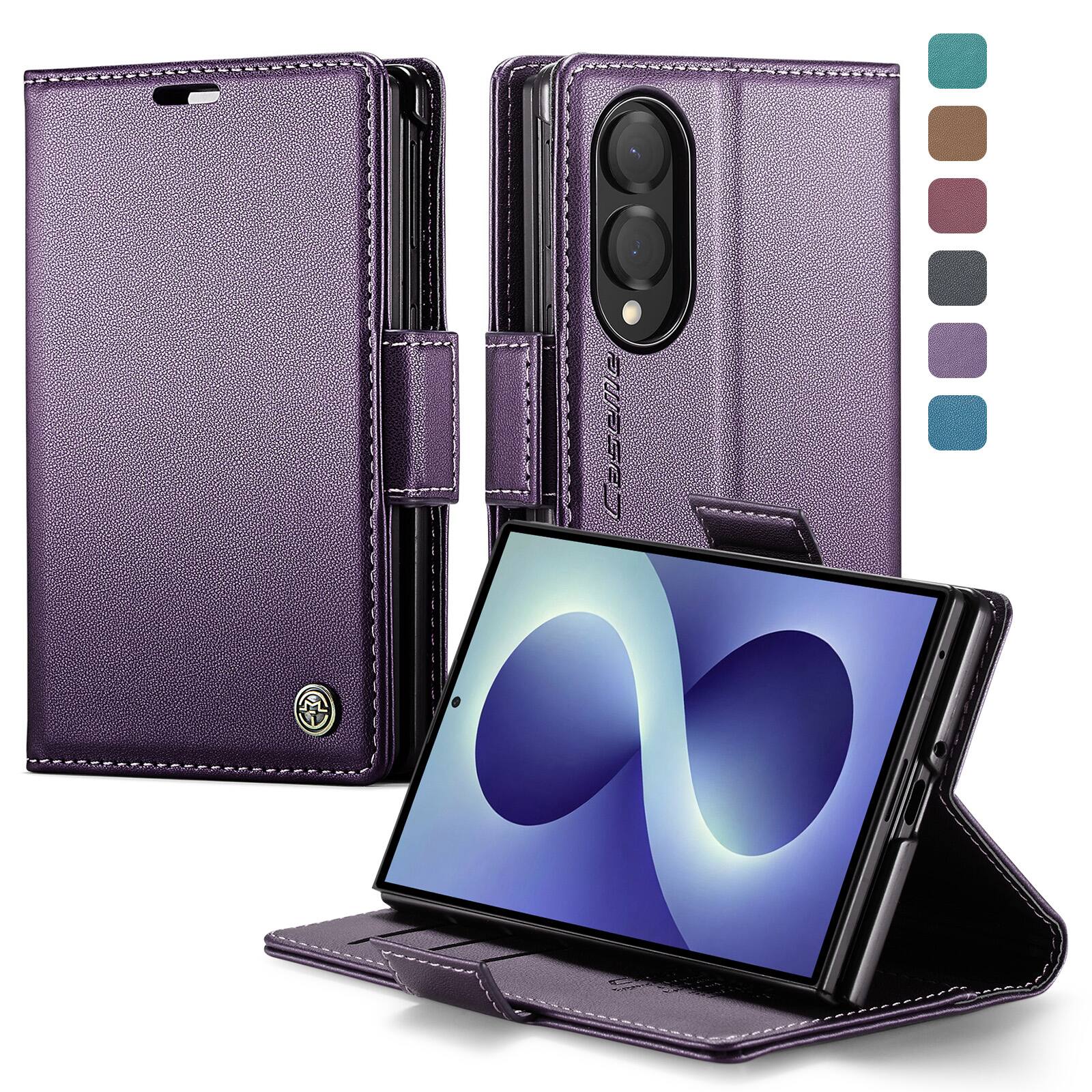 Dteck - Wallet Case for Samsung Galaxy Z Fold8 Premium Leather RFID Card Slots Kickstand Shockproof Magnetic Clasp Cover - Purple price history on PriceWatchPro